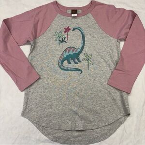 Tea Collection Kids Dinosaur Graphic Raglan Shirt Pink Gray Size 7 Sample VGUC